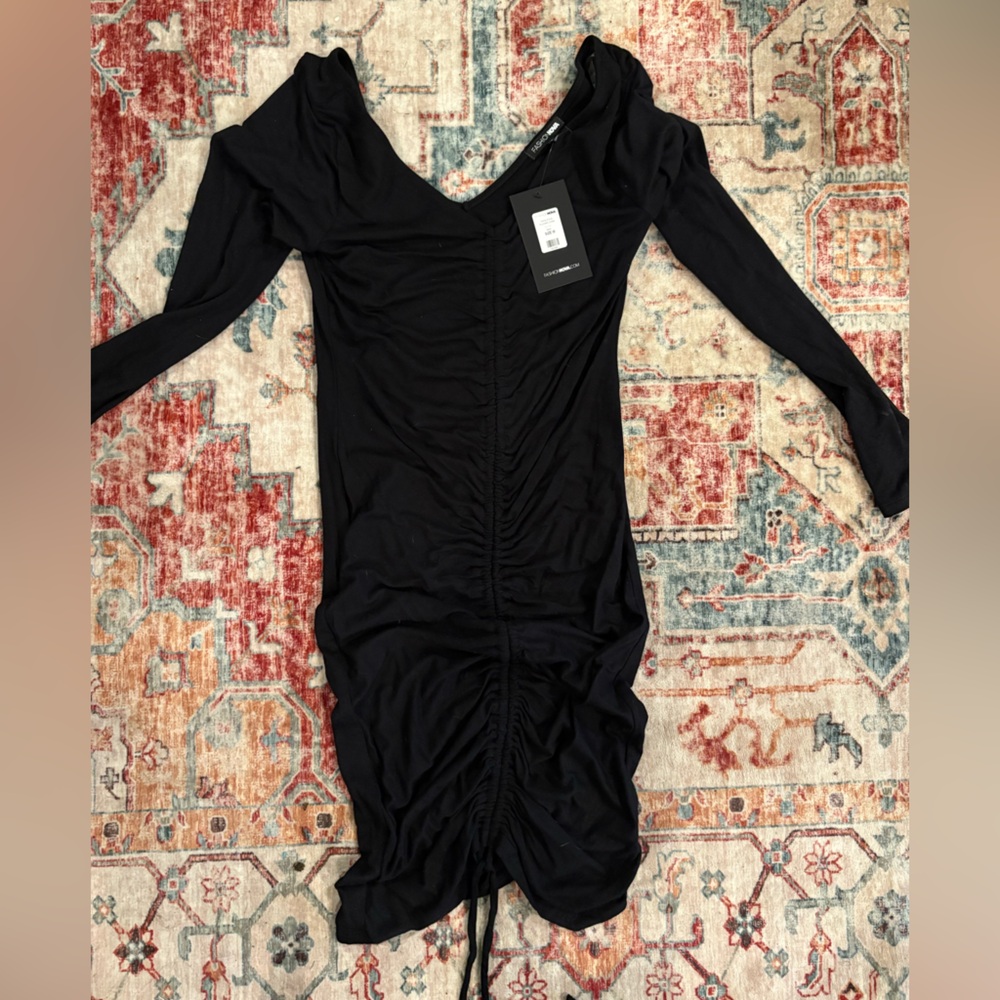 Black Ruched Long Sleeve Dress